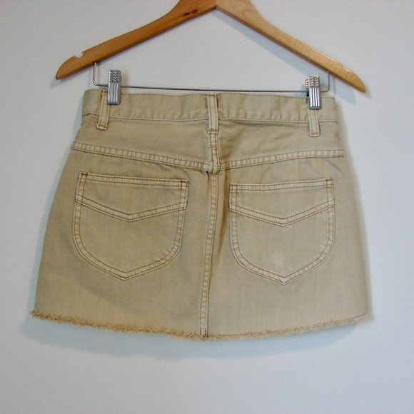 Free People Mini Skirt Beat of the Music Tan Khaki Denim Raw Hem Size 2 Small - Picture 10 of 16